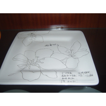 Ceramic Square Plate with Hand Painted Pattern